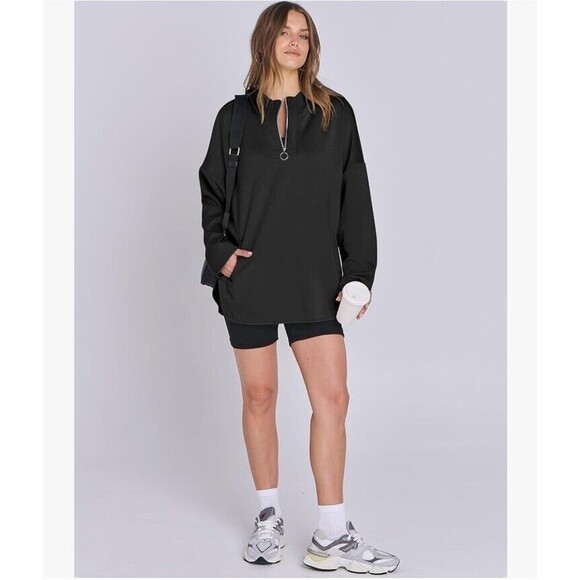 with Half-Zip, Front Pockets, Oversized Casual Sweatshirt for Women XL - Picture 15 of 15